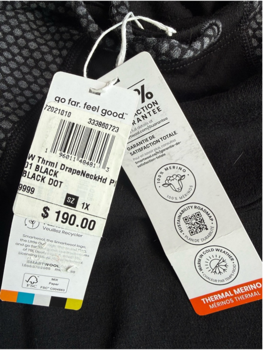 NWT Smartwool Merino 250 Thermal Drape Neck Hoodie 1X Black Dot Base Layer - Picture 5 of 5